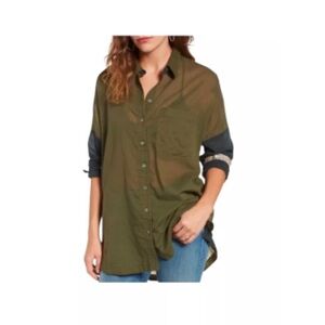 Free People Rainbow Rays Army Button Down Shirt